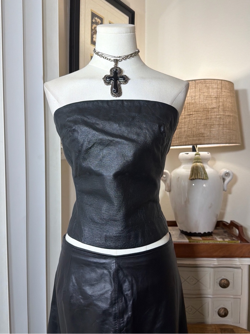 Newport News Black Strapless Leather Corset Top
